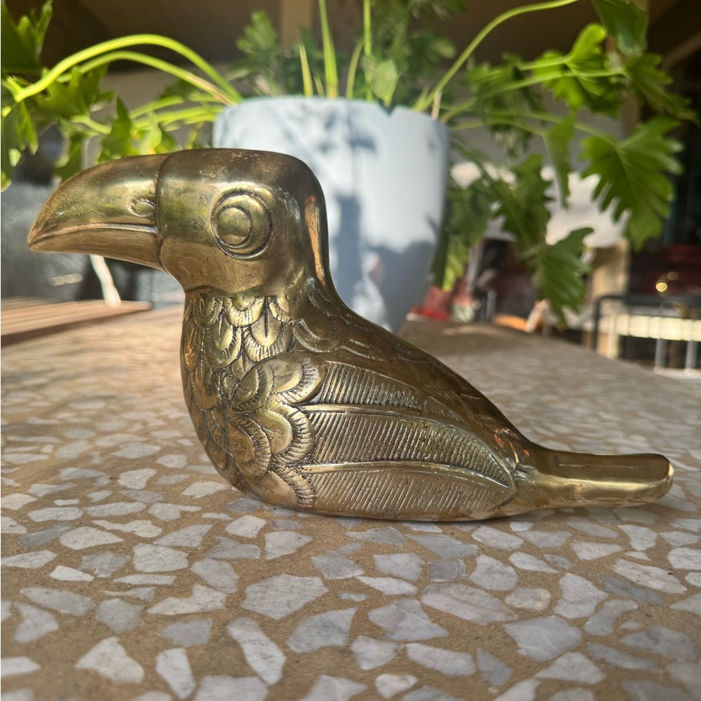 Large solid brass mid-century toucan figurine